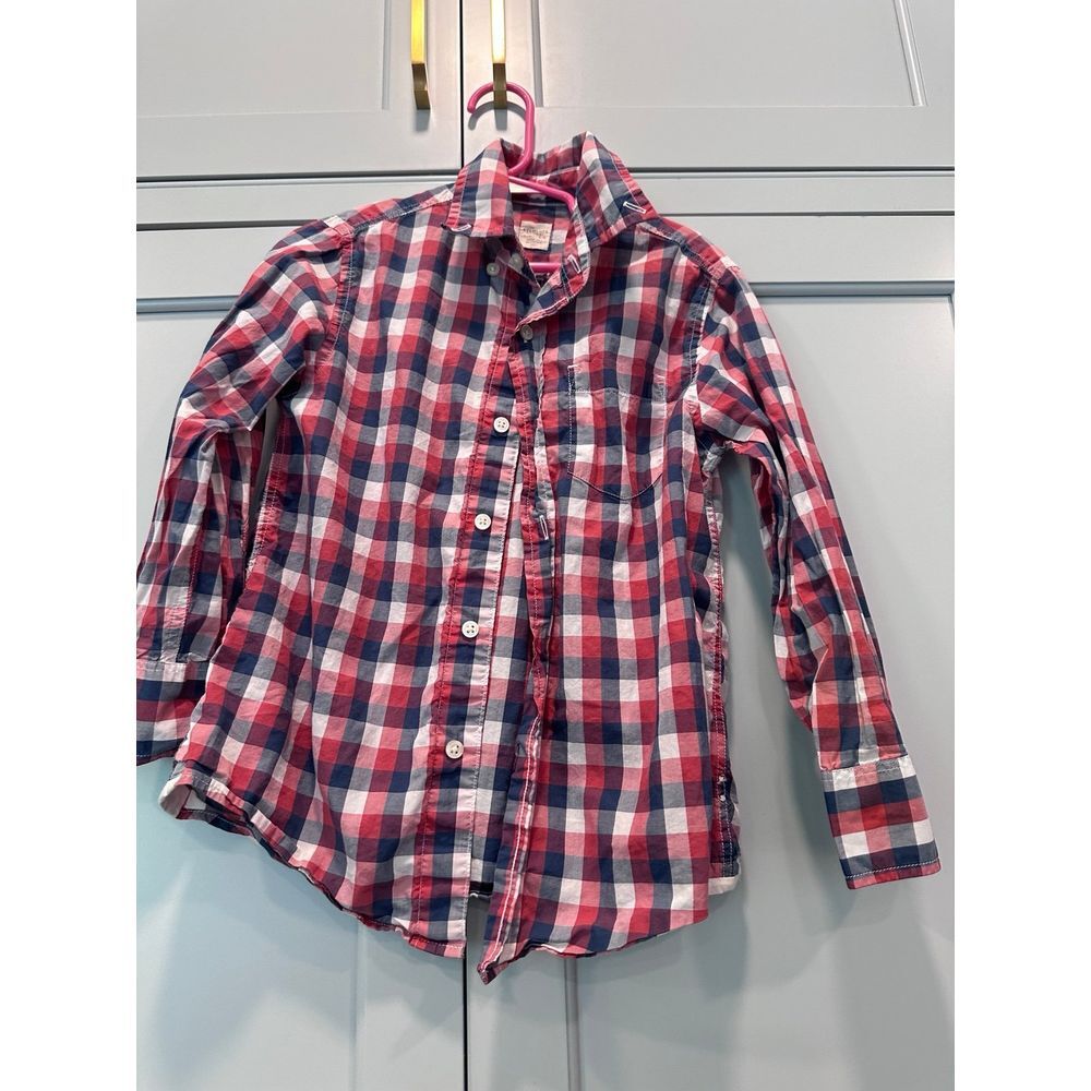 Crewcuts blue red plaid Button‎ Down shirt top 4/5